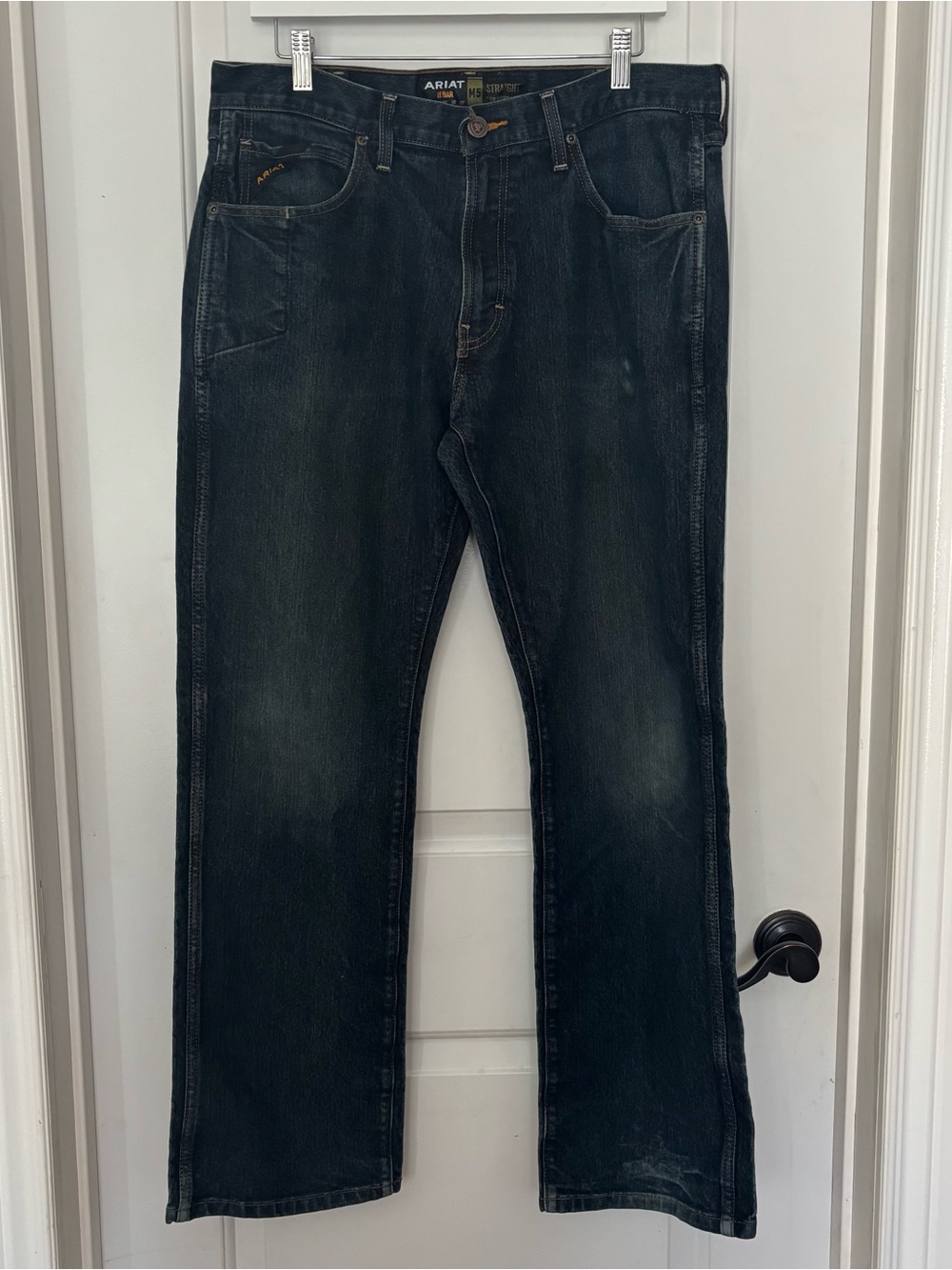 Ariat Rebar M5 straight leg jeans 35/32 dark wash distressed denim